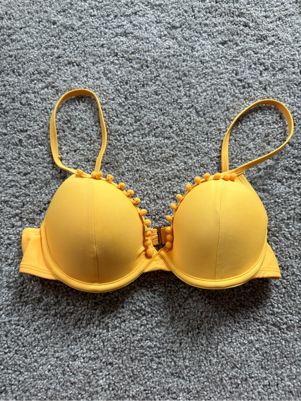 Women’s Yellow Padded Bra with Pom Trim